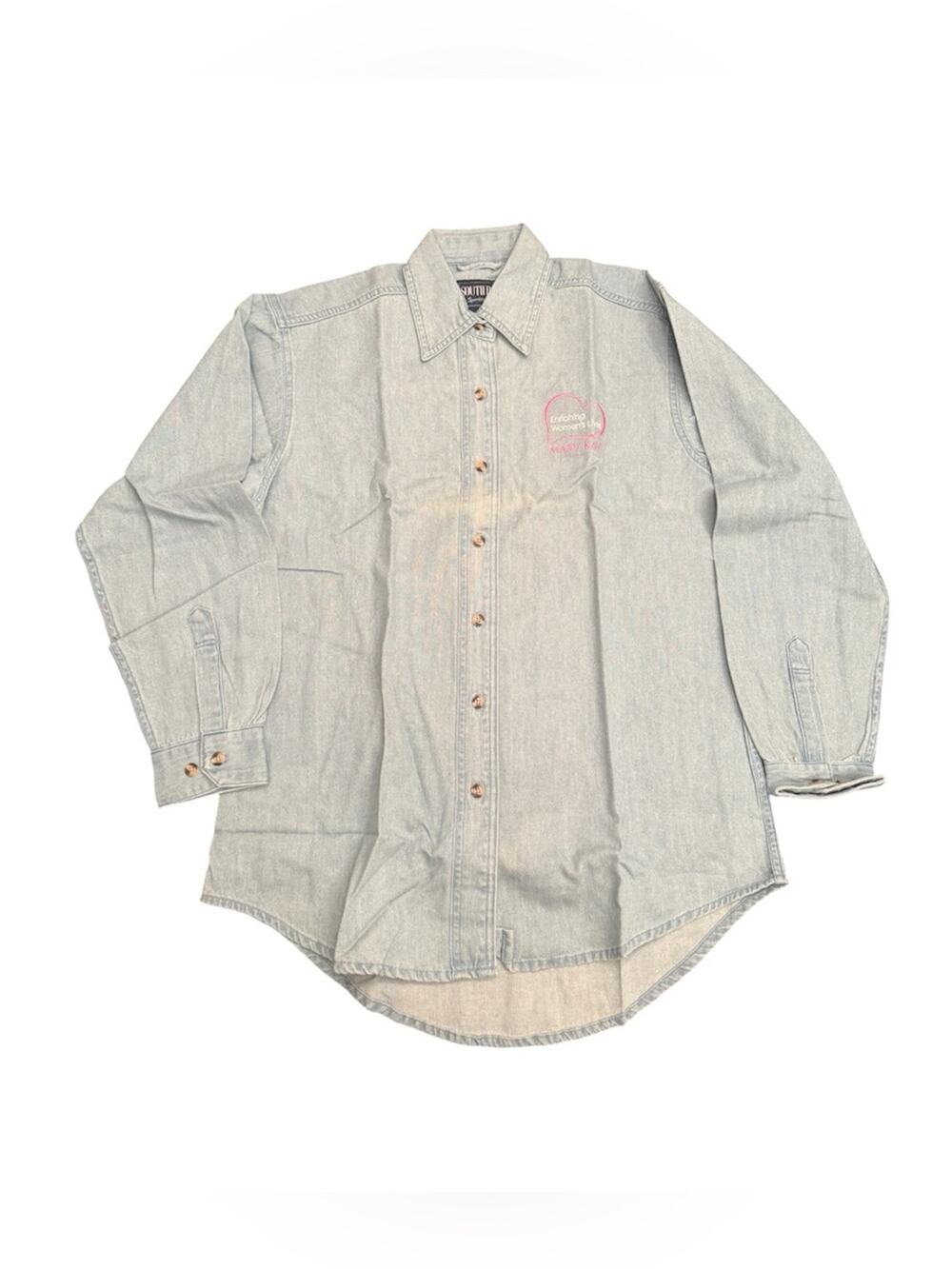 NEW Mary Kay Chambray Denim Shirt Embroidered Enriching Women's Lives Size Small